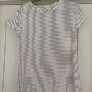 LOFT White and Gray Striped Short Sleeve Tee